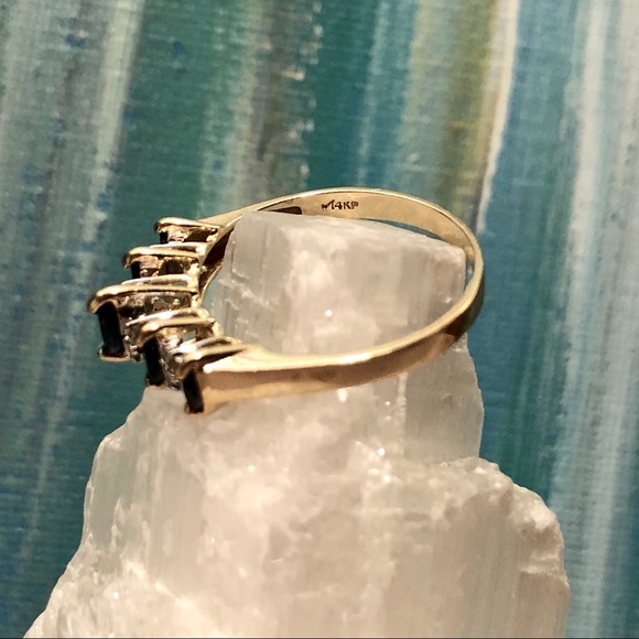 Genuine 14K Gold Sapphire & Diamond Wedding Ring - Picture 14 of 16